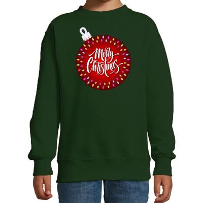 Foute kersttrui - sweater - voor kinderen - groen - kerstbal Merry christmas - felle kleuren