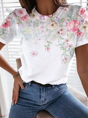 Printed Crew Neck Short Sleeve Cotton T-shirt