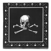 16x Zwarte piraten servetten met doodshoofd 33 x 33 cm - thumbnail