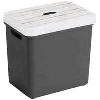 Sunware Opbergbox/mand - antraciet - 25 liter - met deksel hout kleur - Opbergbox - thumbnail