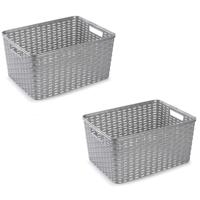 Opbergmand - 8x - Kastmand - rotan kunststof - zilver - 18 Liter - 29 x 39 x 20 cm