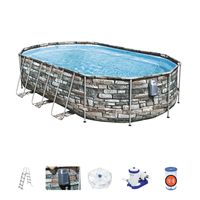 Bestway - Power Steel Swim Vista - Opzetzwembad inclusief filterpomp en accessoires - 610x366x122 cm - Steenprint - thumbnail