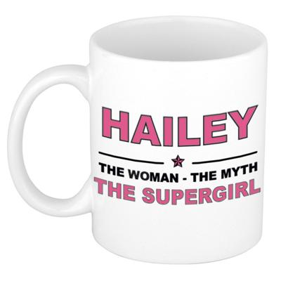 Hailey cadeau mok - Woman Myth Supergirl - naam koffiemok - 300 ml - collega - moederdag