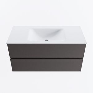 MONDIAZ VICA 100cm badmeubel onderkast Dark Grey 2 lades. Wastafel CLOUD midden 1 kraangat, kleur Talc.