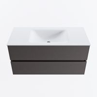 MONDIAZ VICA 100cm badmeubel onderkast Dark Grey 2 lades. Wastafel CLOUD midden 1 kraangat, kleur Talc.