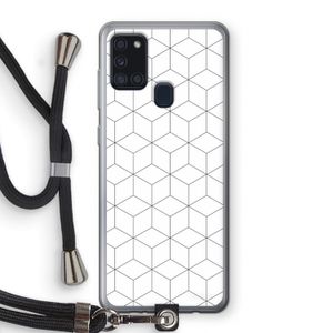 Zwart-witte kubussen: Samsung Galaxy A21s Transparant Hoesje met koord