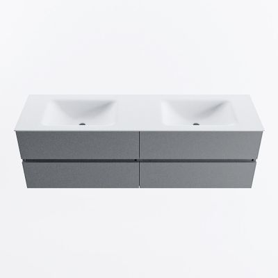 MONDIAZ VICA 160cm badmeubel onderkast Plata 4 lades. Wastafel CLOUD dubbel zonder kraangat, kleur Talc.