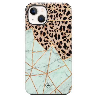 iPhone 13 rondom bedrukt hoesje - Luipaard Marmer Mint