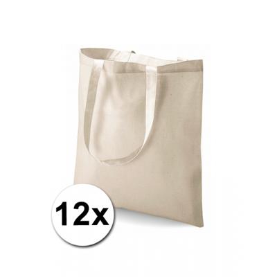 Draagtasje met hengsels - 12x - naturel - 42 x 38 cm - katoen - 10 liter - boodschappen - gymtas Draagtasje met hengsels - 12x - naturel - 42 x 38 cm - katoen - 10 liter - boodschappen - gymtas