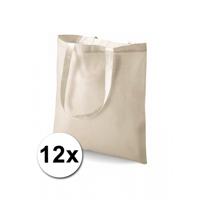 Draagtasje met hengsels - 12x - naturel - 42 x 38 cm - katoen - 10 liter - boodschappen - gymtas