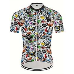 Voor heren Wielrenshirt Korte mouw Fietsen T-shirt Kleding Bovenlichaam met 3 achterzakken Bergracen Wegwielrennen Sneldrogend Rits Aan De Voorzijde Lampenkatoen Zwart graffiti Spandex Sport Kleding Lightinthebox