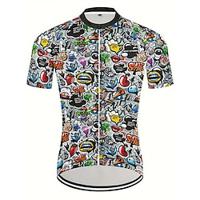 Voor heren Wielrenshirt Korte mouw Fietsen T-shirt Kleding Bovenlichaam met 3 achterzakken Bergracen Wegwielrennen Sneldrogend Rits Aan De Voorzijde Lampenkatoen Zwart graffiti Spandex Sport Kleding Lightinthebox - thumbnail