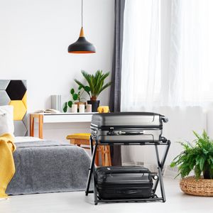 2 x Bagagerek Standaard Dubbel Laagse Bagagehouder met Schoenplank Opvouwbare Bagagerek Houder Zwart