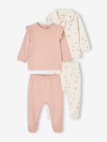 Set van 2 babypyjama's met vogelmotief van interlock roze (poederkleur) - thumbnail