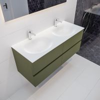 Mondiaz Vica Moon badmeubel groen mat 120 cm 4 lades solid surface dubbele spoelbak 2 kraangaten