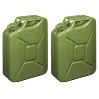 Set van 2x stuks metalen jerrycan legergroen voor brandstof 20 liter - thumbnail