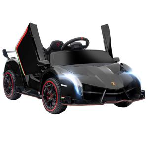 HOMCOM Elektrische Kinderauto, gelicentieerde Lamborghini Veneno, 3-7 km/u, Vleugeldeuren, Muziekspeler, Afstandsbediening, Zwart