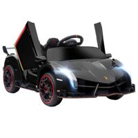 HOMCOM Elektrische Kinderauto, gelicentieerde Lamborghini Veneno, 3-7 km/u, Vleugeldeuren, Muziekspeler, Afstandsbediening, Zwart - thumbnail