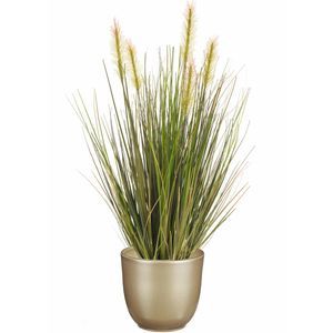 Kunstplant groen gras sprieten 45 cm in goud glans bloempot