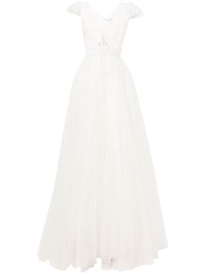 Jenny Packham robe longue en tulle à sequins - Blanc