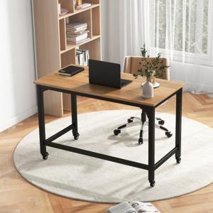 Bureau met Wieltjes Computertafel met Metalen Frame Werktafel met 4 Wielen Bureautafel Oprolbaar PC-Tafel 120 x 60 x 76 cm Naturel