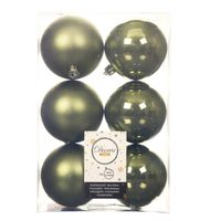 12x stuks kunststof kerstballen mos groen 8 cm glans/mat - Kerstbal - thumbnail