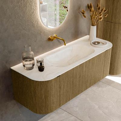 Badmeubel Mondiaz Kurve-Dlux | 130 cm cm | Meubelkleur Dusk | Wastafelkleur Ostra | Solid surface | Wasbak midden spoelbak | Zonder kraangat(en)