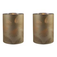 2x stuks luxe led kaarsen in goud bladeren glas D7 x H10 cm - LED kaarsen