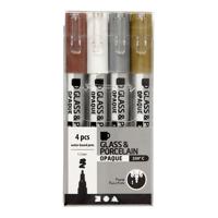 Creativ Company Glas- & porseleinstiften dekkend bruin/goud/zilver/wit, 4st.