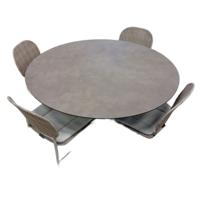 Tuinset Sashimi tafel salix dia. 130 cm met 4 stoelen Ferron stoel linen inclusief light grey kussen - Yoi