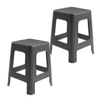 Rotan opstapje/zit krukje - 2x - kunststof - zwart - 36 x 36 x 45 cm - Keuken/badkamer - Krukjes Rotan opstapje/zit krukje - 2x - kunststof - zwart - 36 x 36 x 45 cm - Keuken/badkamer - Krukjes