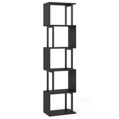 Boekenrek met 5 Verdiepingen Geometrisch Staand Rek met Metalen Frame Vrijstaand Opslagrek met Kantelbeveiliging Boekenkast Opslagrek-Zwart