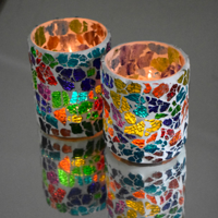 Waxinehouder mozaiek cilinder - Crackled glass - multi-colour