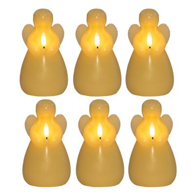 Anna's Collection LED kaars engel?- 6x - ivoor - 14 x 8 cm - met timer - op batterijen - kerst