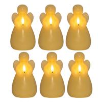 Anna's Collection LED kaars engel?- 6x - ivoor - 14 x 8 cm - met timer - op batterijen - kerst