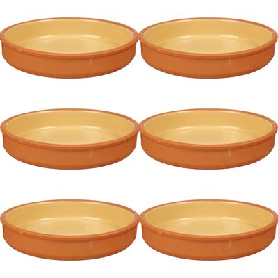 6x stuks tapas/hapjes serveren/oven schaal terracotta/geel 23 x 4 cm