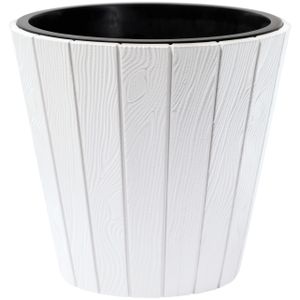 Plantenpot/bloempot Wood Style - buiten/binnen - kunststof - wit - D49 x H45 cm