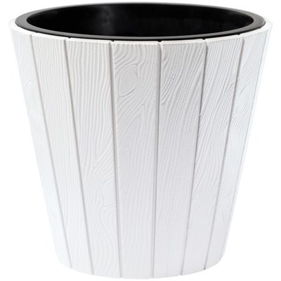Plantenpot/bloempot Wood Style - buiten/binnen - kunststof - wit - D49 x H45 cm