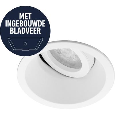 Spot Armatuur GU10 - Pragmi Summit - GU10 Inbouwspot met Bladveren - Rond - Kantelbaar - Wit - Aluminium - Ø95mm