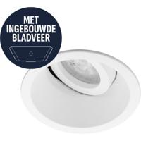 Spot Armatuur GU10 - Pragmi Summit - GU10 Inbouwspot met Bladveren - Rond - Kantelbaar - Wit - Aluminium - Ø95mm