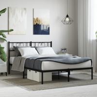 Bedframe met hoofdbord metaal zwart 140x190 cm