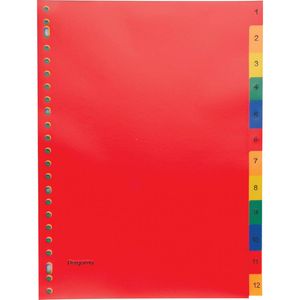 Pergamy tabbladen, ft A4, 23-gaatsperforatie, PP, geassorteerde kleuren, set 1-12 45 stuks