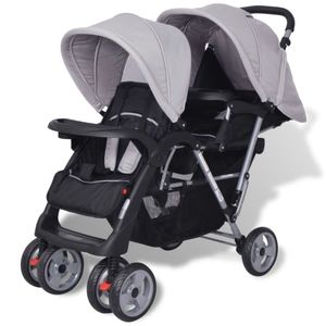 VidaXL Kinderwagen dubbel staal grijs en zwart