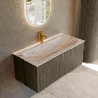 Badmeubel Mondiaz Kurve-Dlux | 100 cm | Meubelkleur Shadow | Wastafelkleur Nata | Solid surface | Wasbak midden spoelbak | 1 kraangat