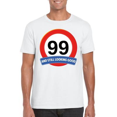 99 jaar and still looking good - t-shirt verkeersbord print - wit - heren - verjaardag