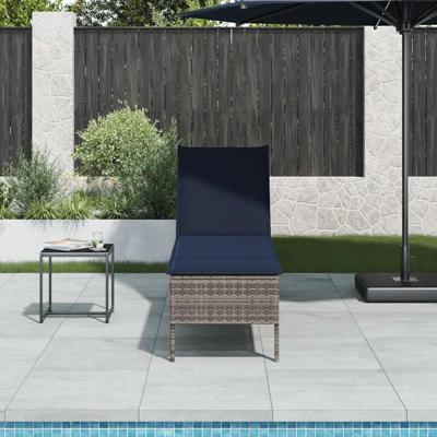Ligstoel met kussen grijs 55x200x44cm polyrotan