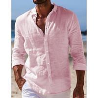 Voor heren Overhemd linnen overhemd Zomer overhemd Strand Kleding Overhemd met knopen Zwart Wit Blozend Roze Marineblauw Lange mouw Effen Strijkijzer Lente zomer Casual Dagelijks Kleding Lightinthebox - thumbnail