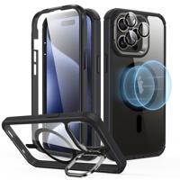 iPhone 15 Pro Max Armor Tough Case with Stash Stand (HaloLock) - Clear Black