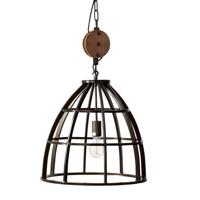 Brilliant Landelijke hanglamp Matrix Ø 34cm gunmetal met hout HK17186S76