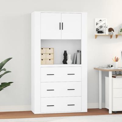 Hoge kast bewerkt hout wit